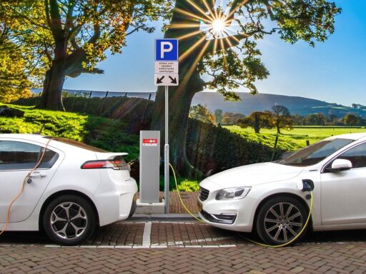 Een tweedehands elektrische auto die oplaadt aan een laadpaal